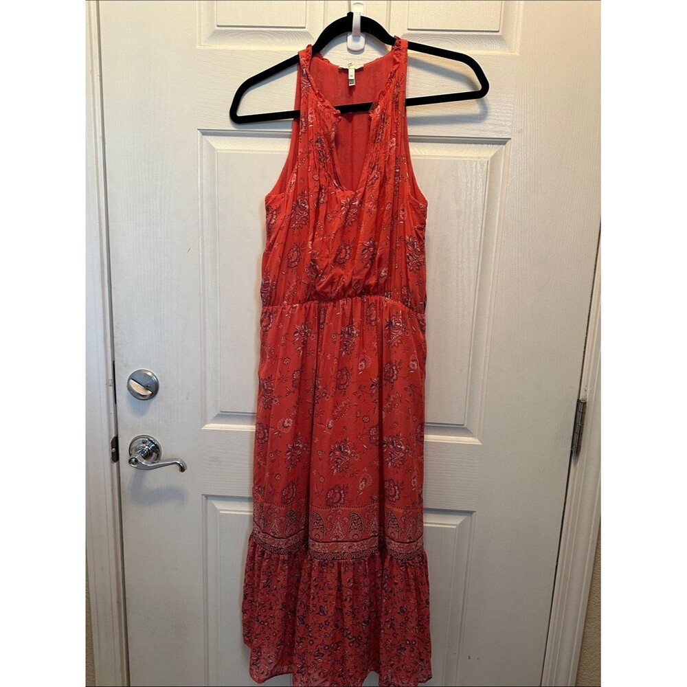 Joie Coral 100% silk Paisley Print Sleeveless Midi or Maxi Dress Size XS